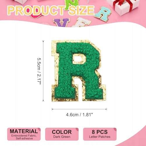 EMBROIDERED PATCHES LETTER R DARK GREEN SELF-ADHESIVE FOR CLOTHES 8 PCS. Manufacturer code Bez marki