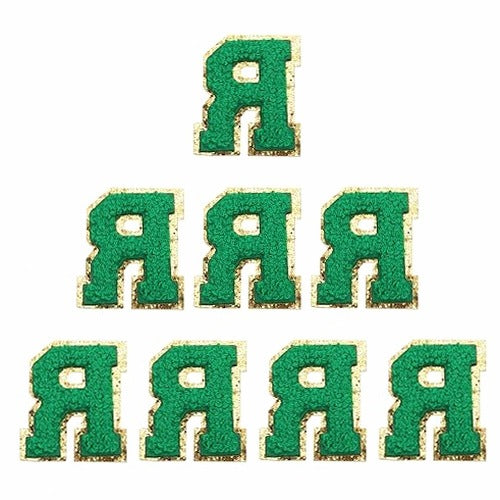 EMBROIDERED PATCHES LETTER R DARK GREEN SELF-ADHESIVE FOR CLOTHES 8 PCS.