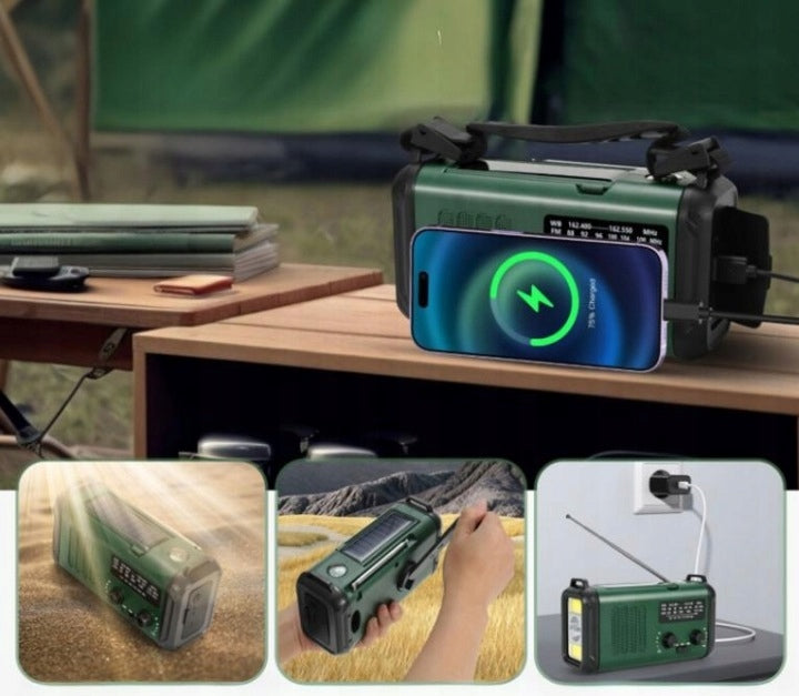 EMERGENCY RADIO SOLAR CRANK DYNAMO FLASHLIGHT POWERBANK 10 000 mAh USB-C SOS Brand no brand