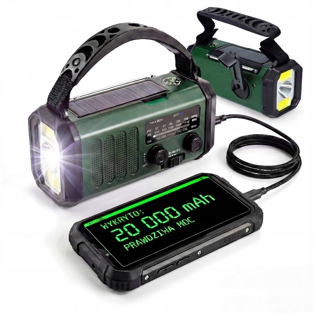 EMERGENCY SOLAR RADIO 20000mAh DYNAMO POWERBANK CRANK FLASHLIGHT SOS FOR FISH Packaging status original