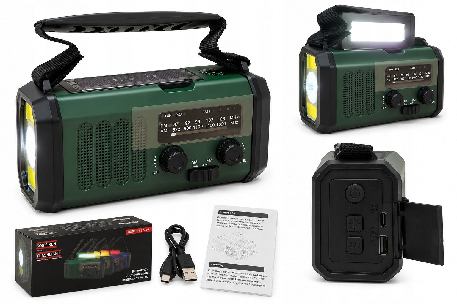 EMERGENCY SOLAR RADIO POWERBANK SOS USB COMPASS CRANK DYNAMO 10000 mAh