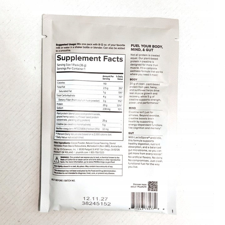 EMPOWR Chocolate Flavoured Plant Protein with Creatine and Probiotics 36g Packaging status original