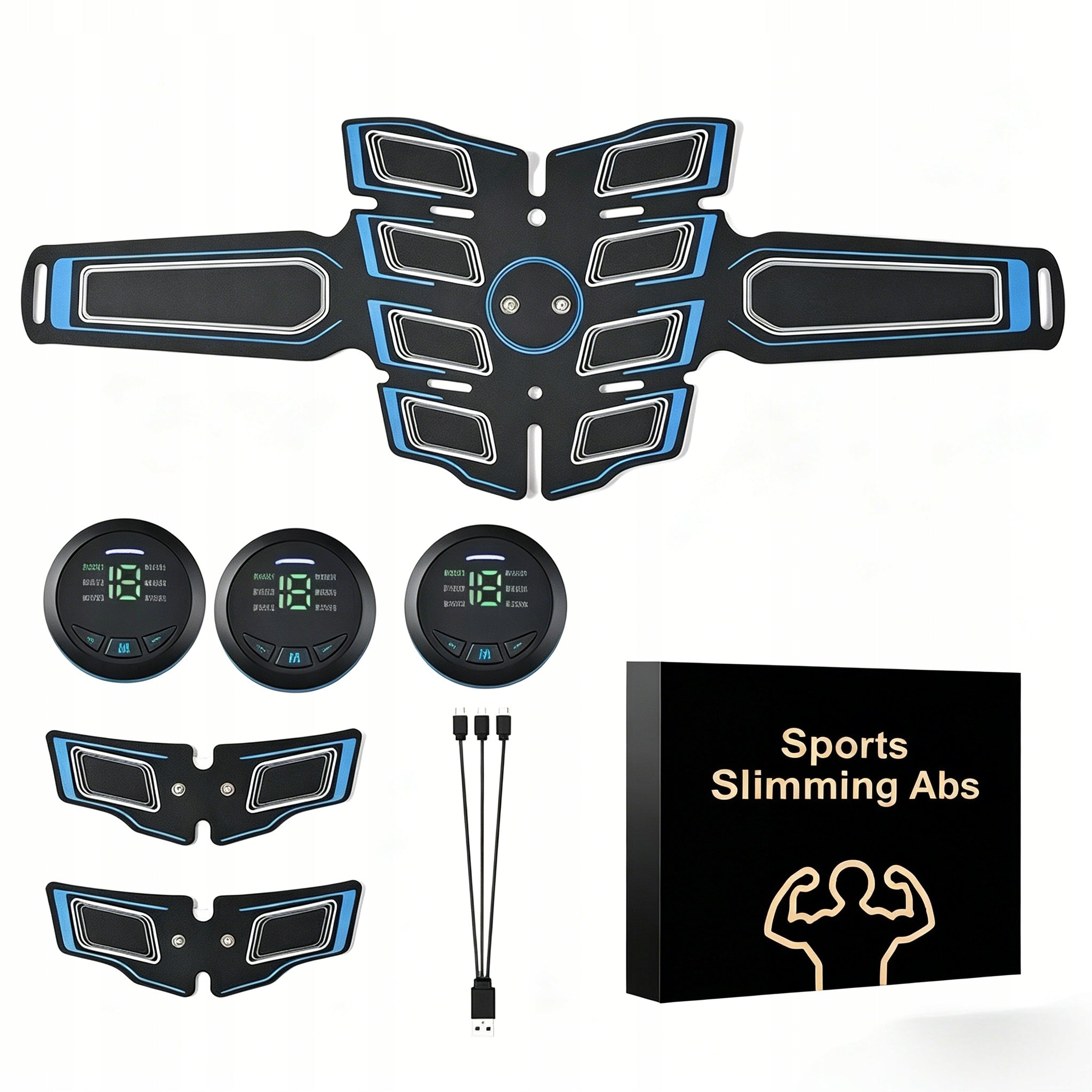 EMS Belt for USB-C Belly – Electric ABS Muscle Stimulator Model ner Mięśni, 8 Silikonowych Podkładek