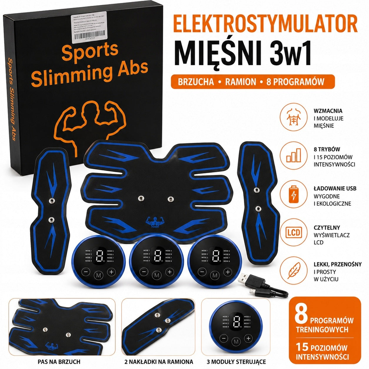 EMS Muscle Electrostimulator 3in1 Abdominal Trainer Arms USB LCD 8 Modes Manufacturer code B0DR17YKYH