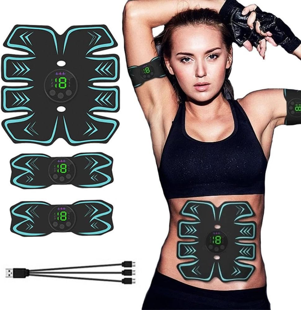 EMS Muscle Electrostimulator Abdominal Arms USB Set of 3 Overlays 19 Mode