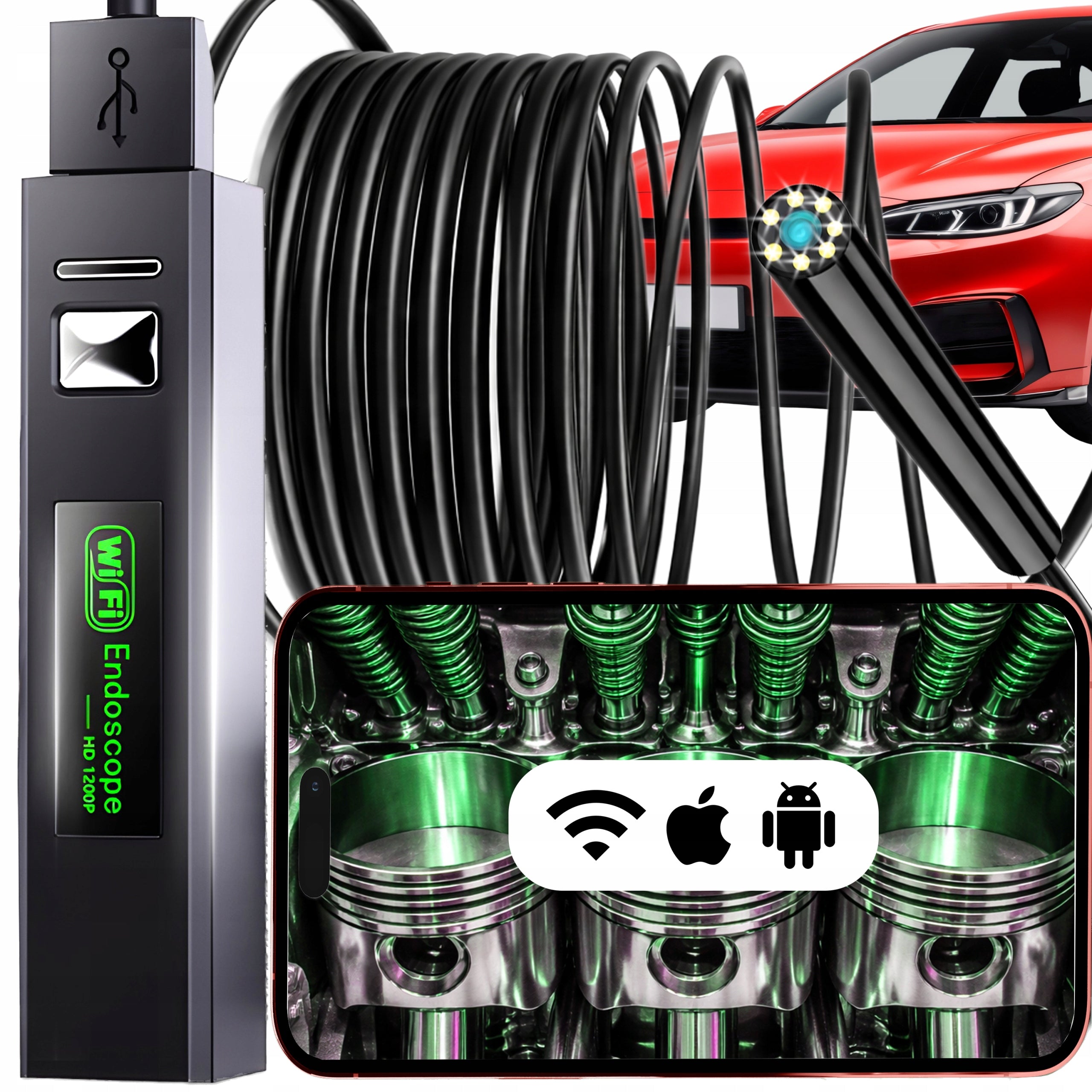 ENDOSCOPIC CAMERA INSPECTION WORKSHOP PHONE PC 3in1 ANDROID iOS Wi-Fi