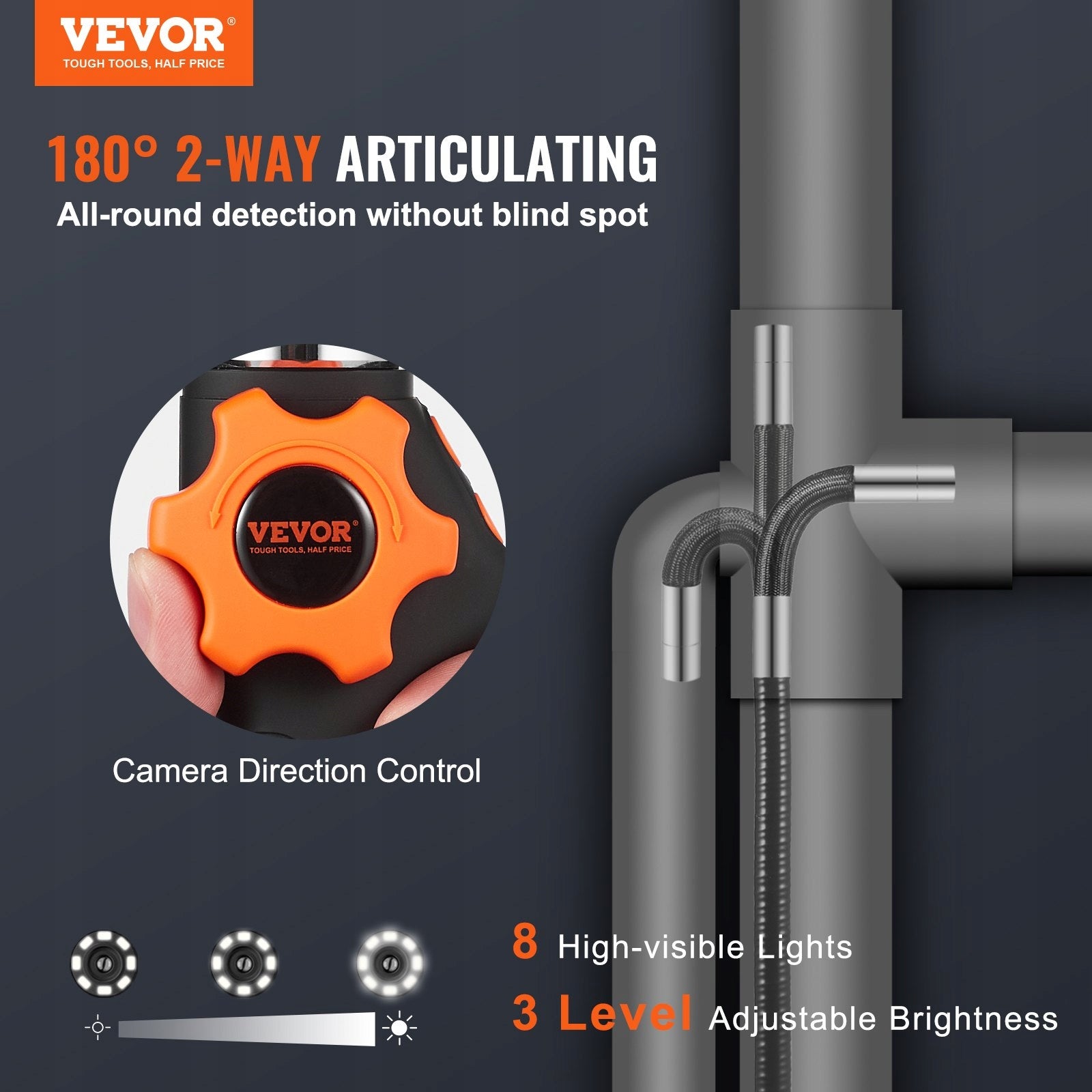 ENDOSCOPIC INSPECTION CAMERA Vevor Articulated Screen 5 inches 1080P Manufacturer code 77917W
