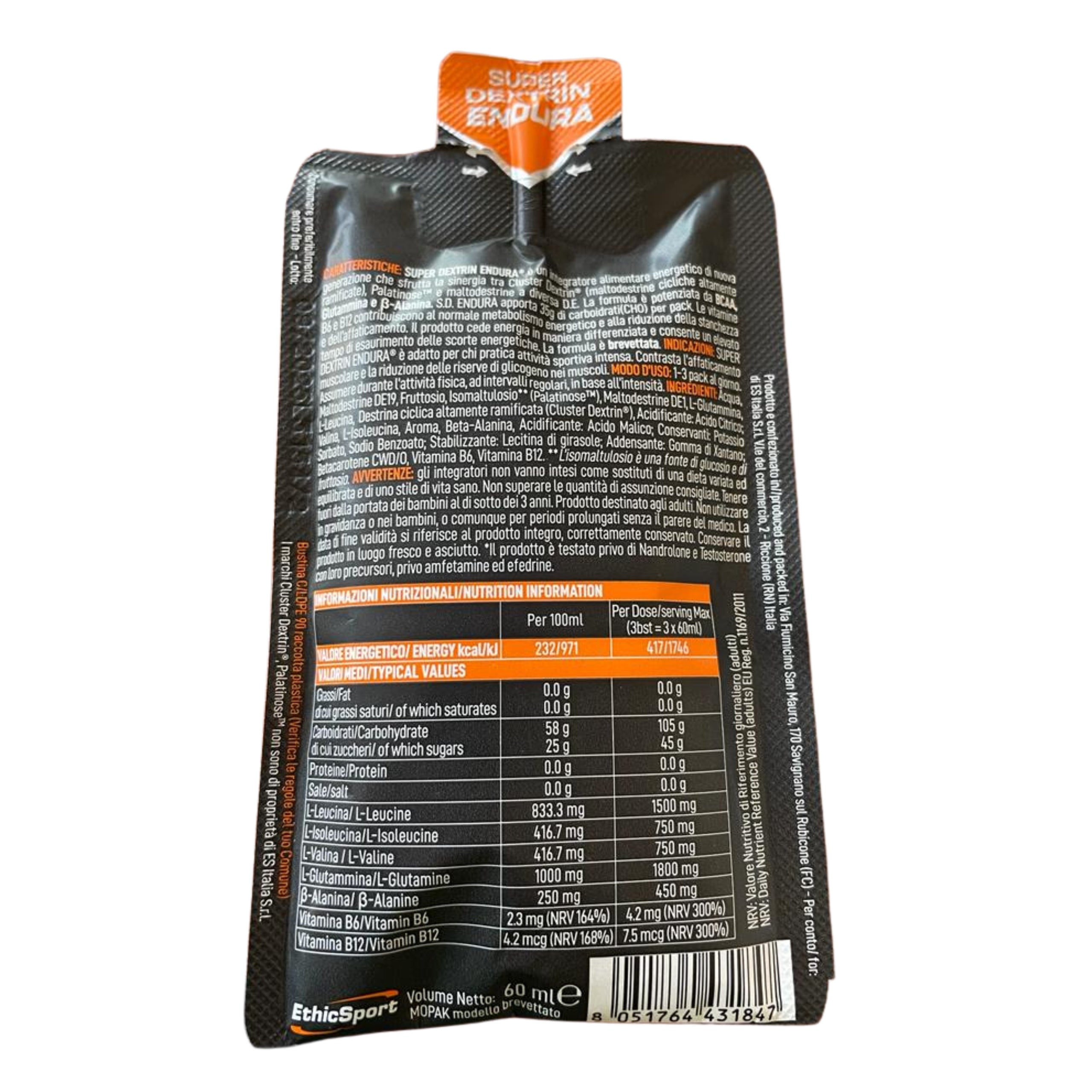ENERGY GEL SUPER DEXTRIN ENDURA BCAA GLUTAMINE BETA ALANINE ORANGE Expiration date at least 1 year from the date of purchase