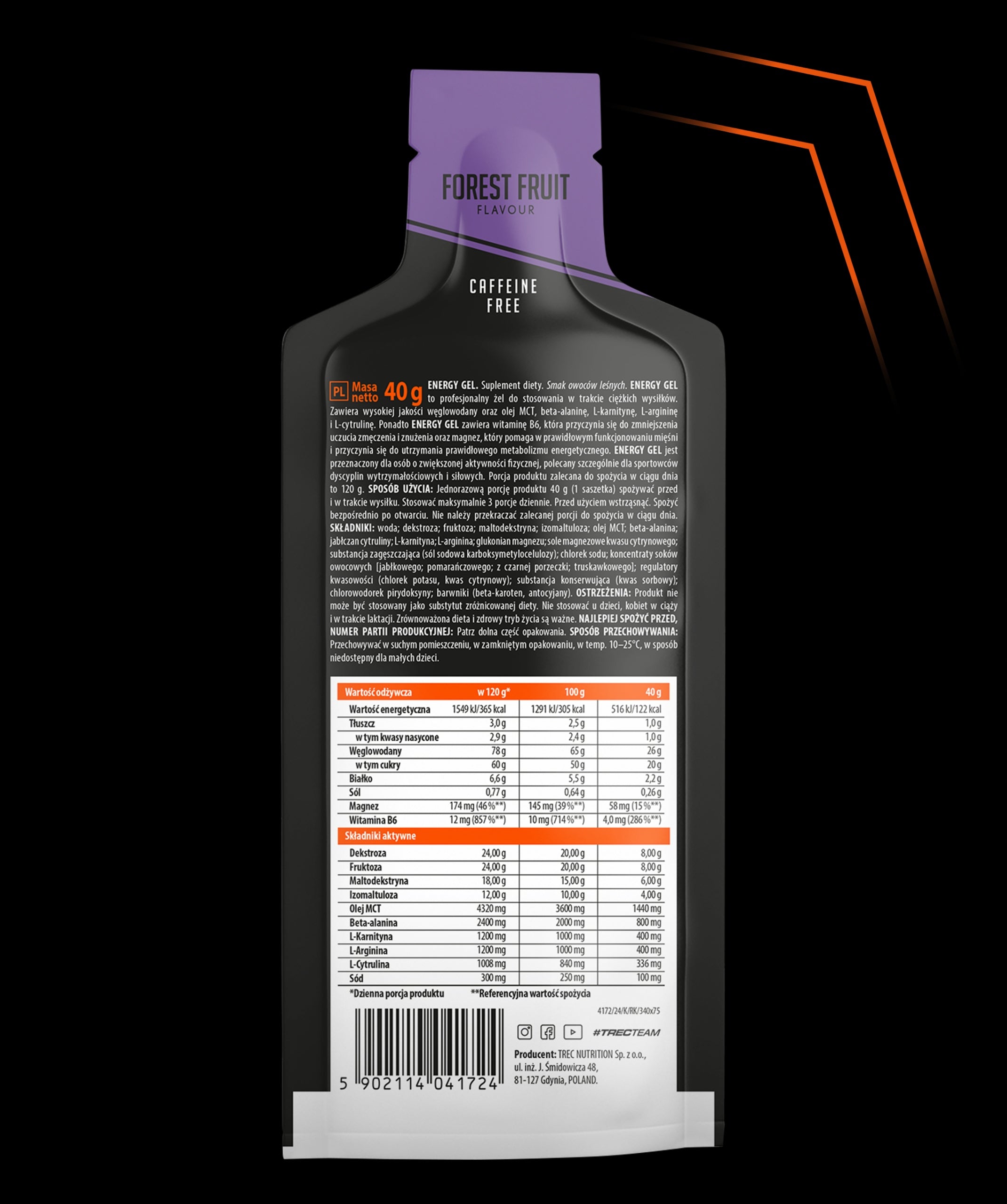 ENERGY GEL Trec Endurance Energy Gel 40g HANDY FOR MARATHON BIKE Expiration date at least six months from the date of purchase
