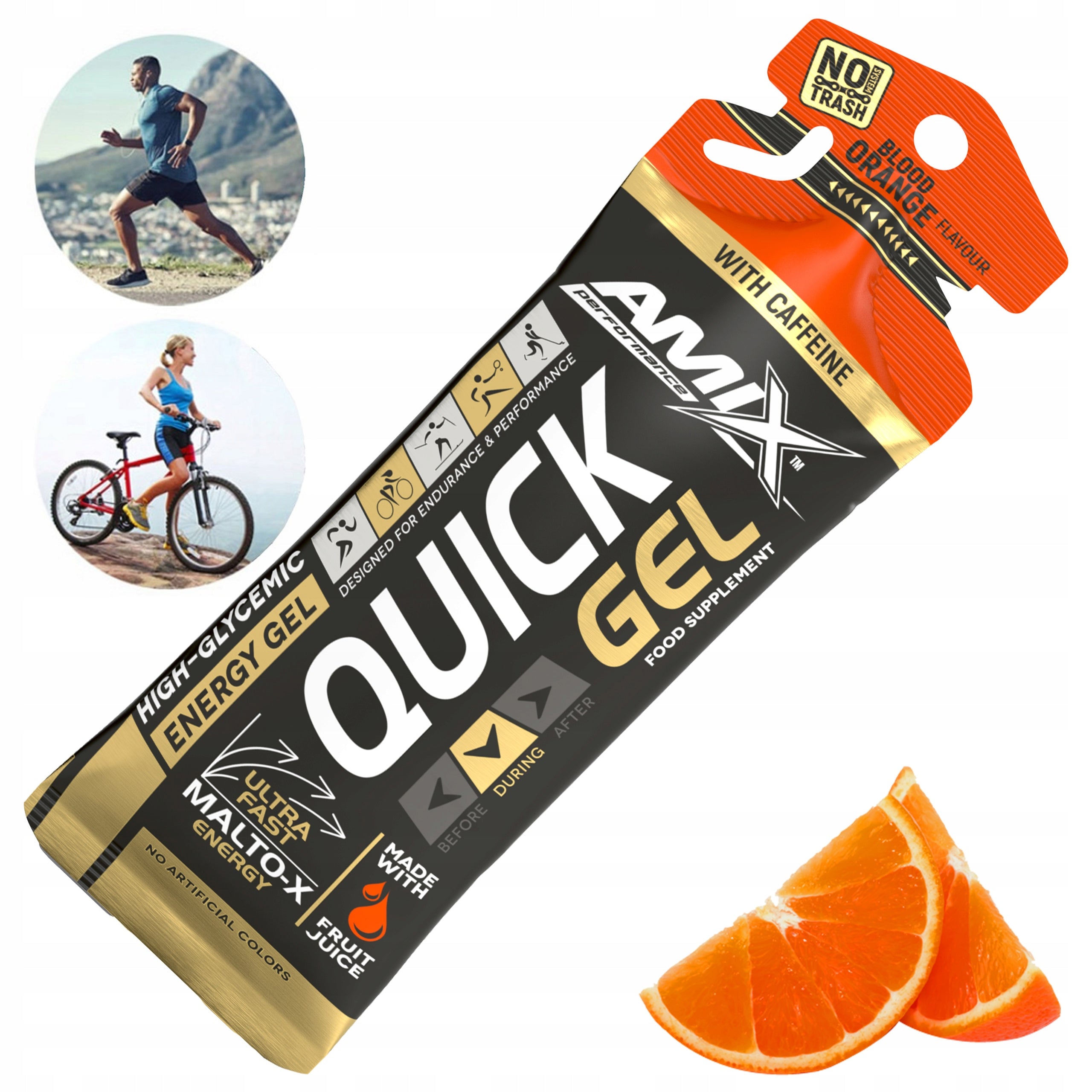 ENERGY GELS FAST ABSORBABLE Amix QUICK GEL with caffeine Orange Packaging status original
