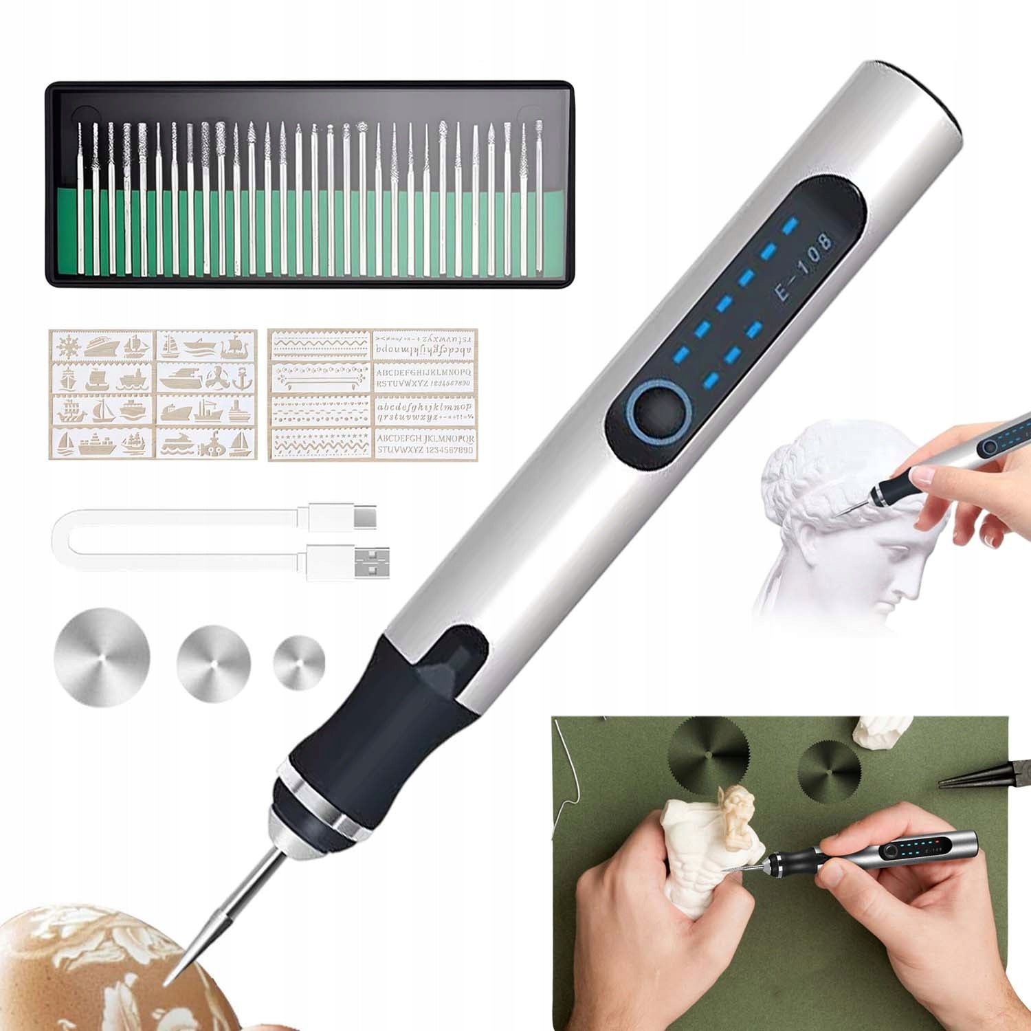 ENGRAVING PEN ELECTRIC CHARGING USB 3 SPEED LEVELS SET