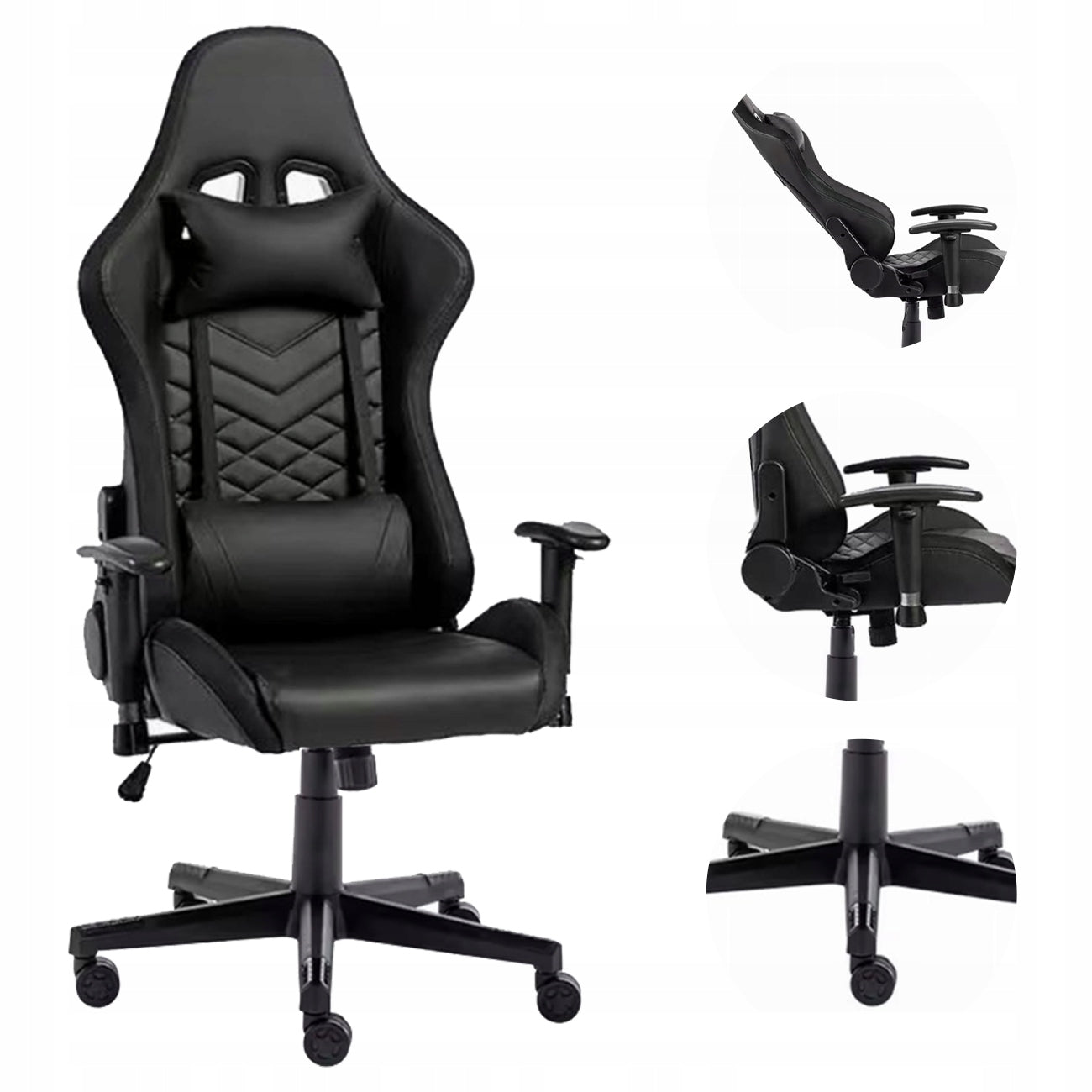 ERGONOMIC GAMING OFFICE CHAIR FOR HOME BLACK WITH ADJUSTMENT AND CUSHION