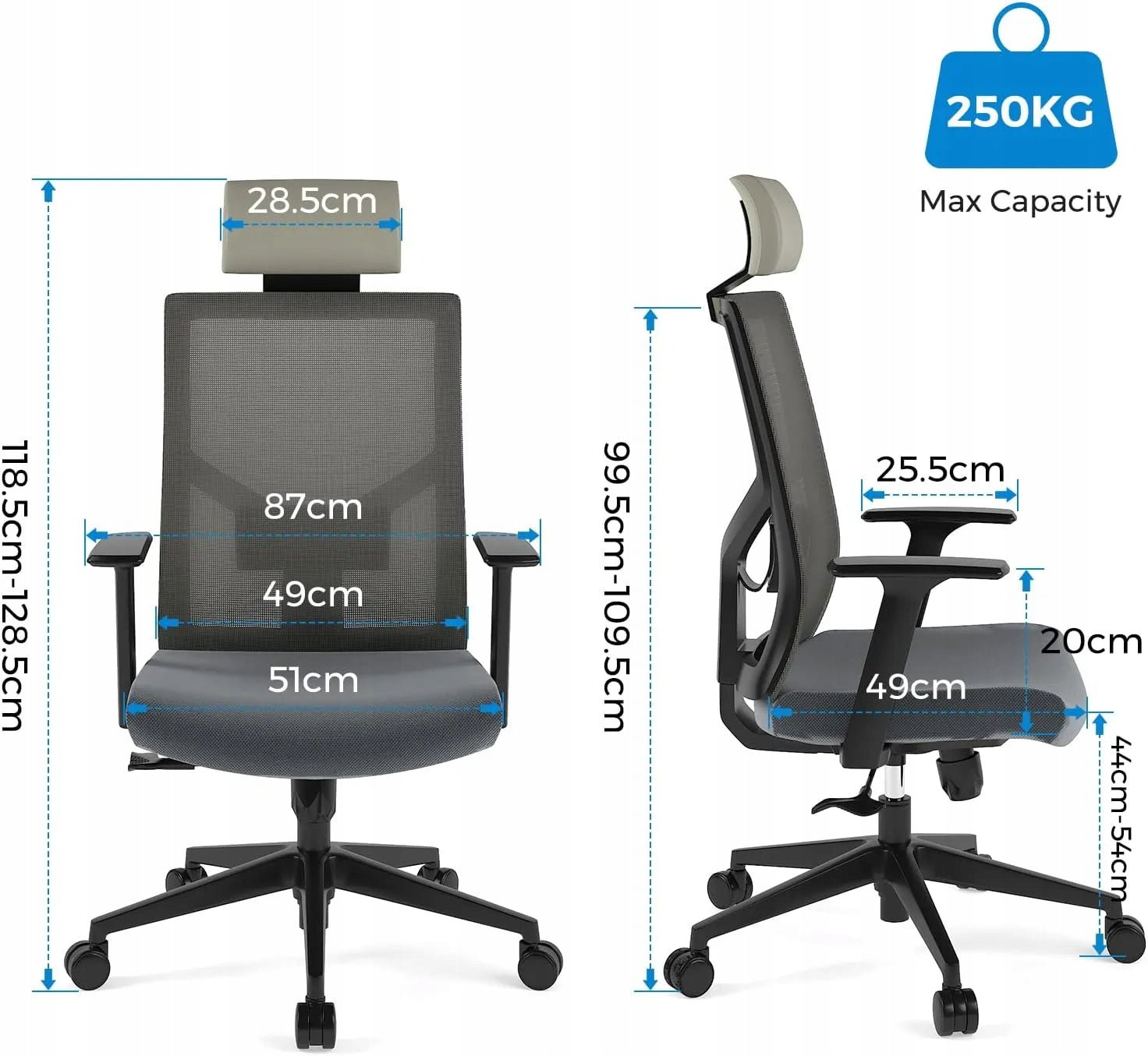 ERGONOMIC OFFICE CHAIR GREY WITH ARMRESTS FLEXISPOT BS12 Packaging status original