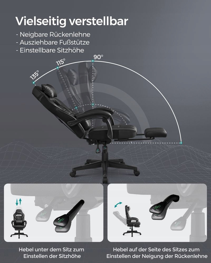 ERGONOMIC OFFICE CHAIR WITH FOOTREST BLACK Furniture depth 70 cm