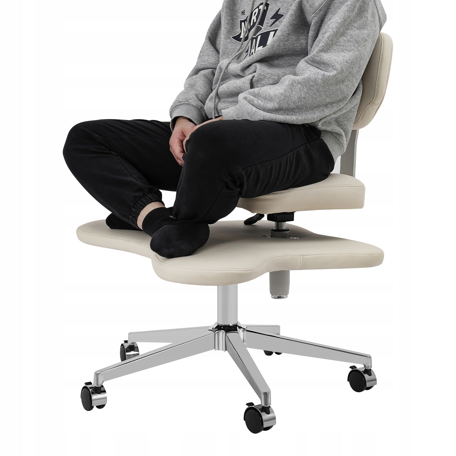 ERGONOMIC OFFICE CHAIR WITH WHEELS FOR CROSS-LEGGED SITTING