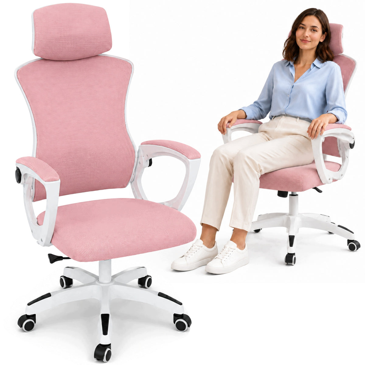 ERGONOMIC OFFICE SWIVEL CHAIR PINK ADJUSTABLE BREATHABLE
