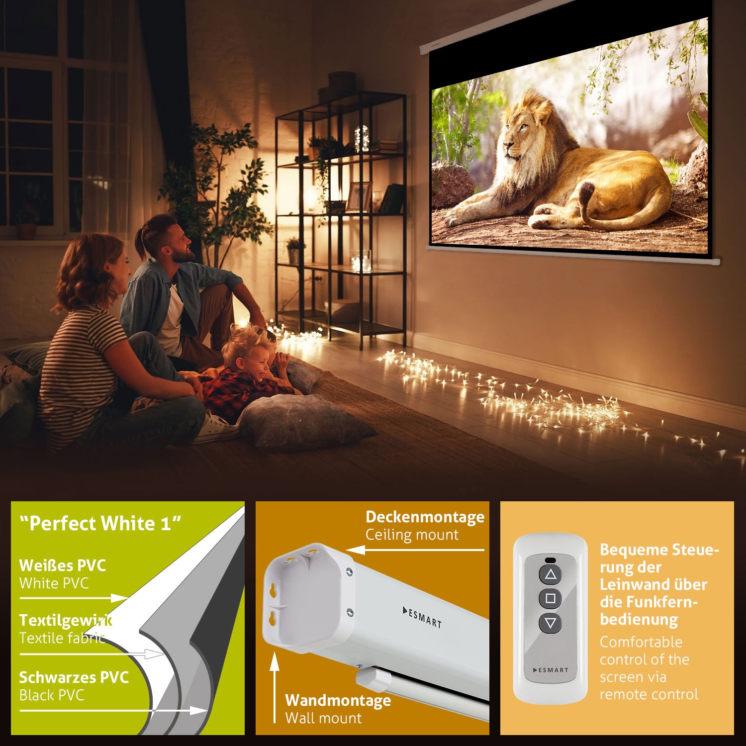 ESMART Economy EXM Motorised Projector Screen 240x135 cm (108") format 16:9 EAN (GTIN) 4260201939066