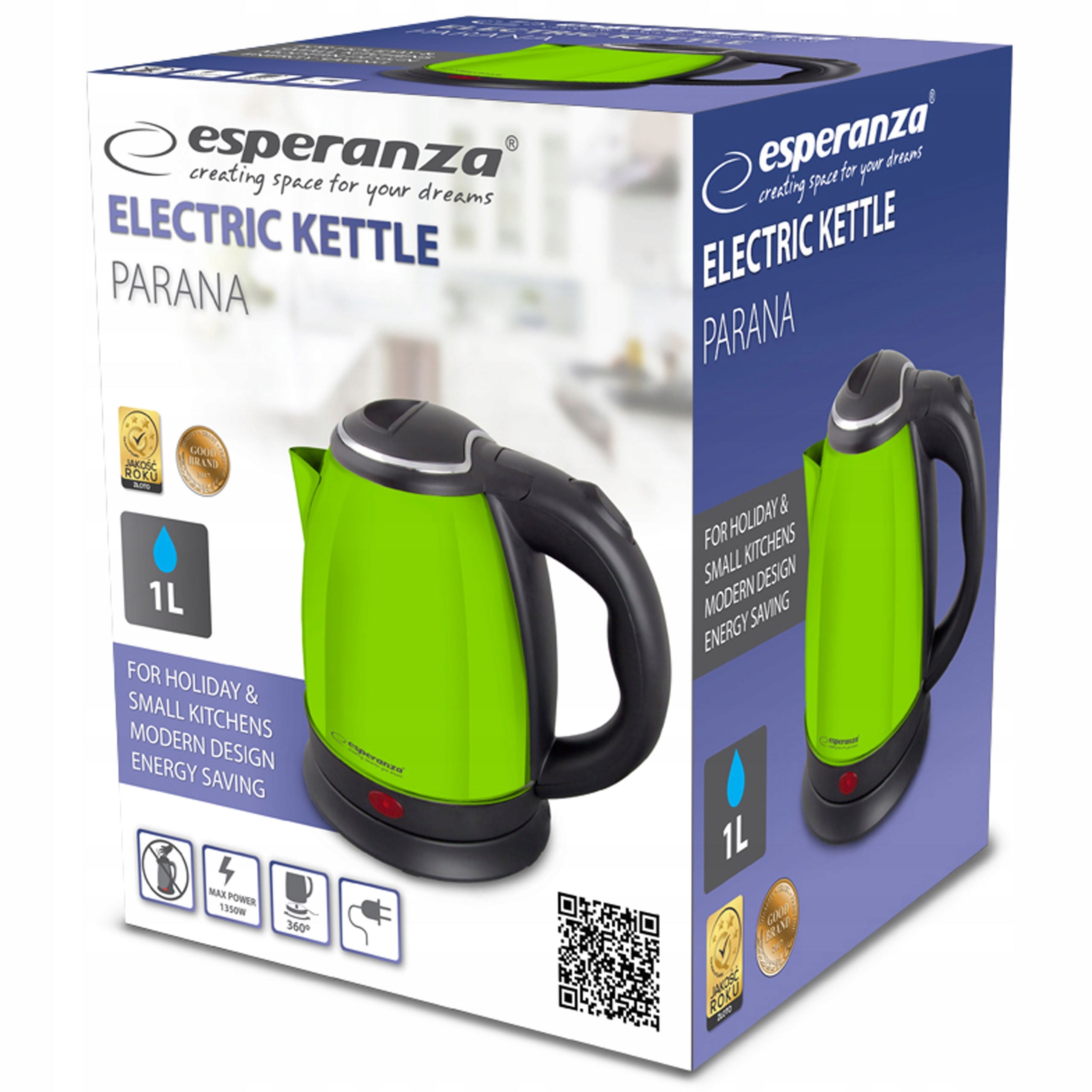 ESPERANZA ELECTRIC KETTLE PARANA 1.0 L GREEN EKK128G Brand Esperanza