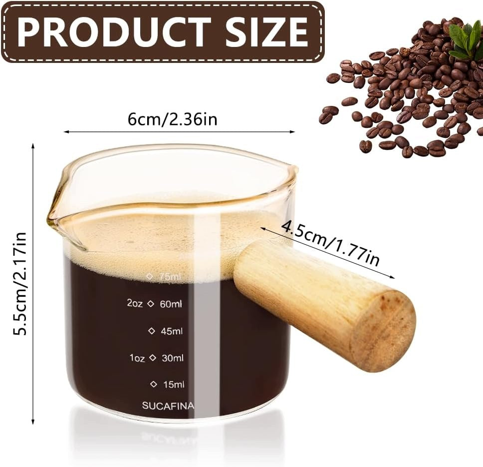 ESPRESSO JUG GLASS SCOOP DOUBLE SPOUT WOODEN HANDLE 75ml Brand no brand