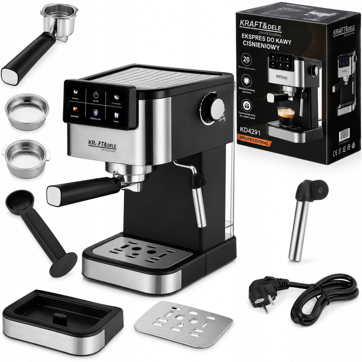 ESPRESSO MACHINE FOR COFFEE BLACK 1500W 20BAR KRAFT&DELE KD4291