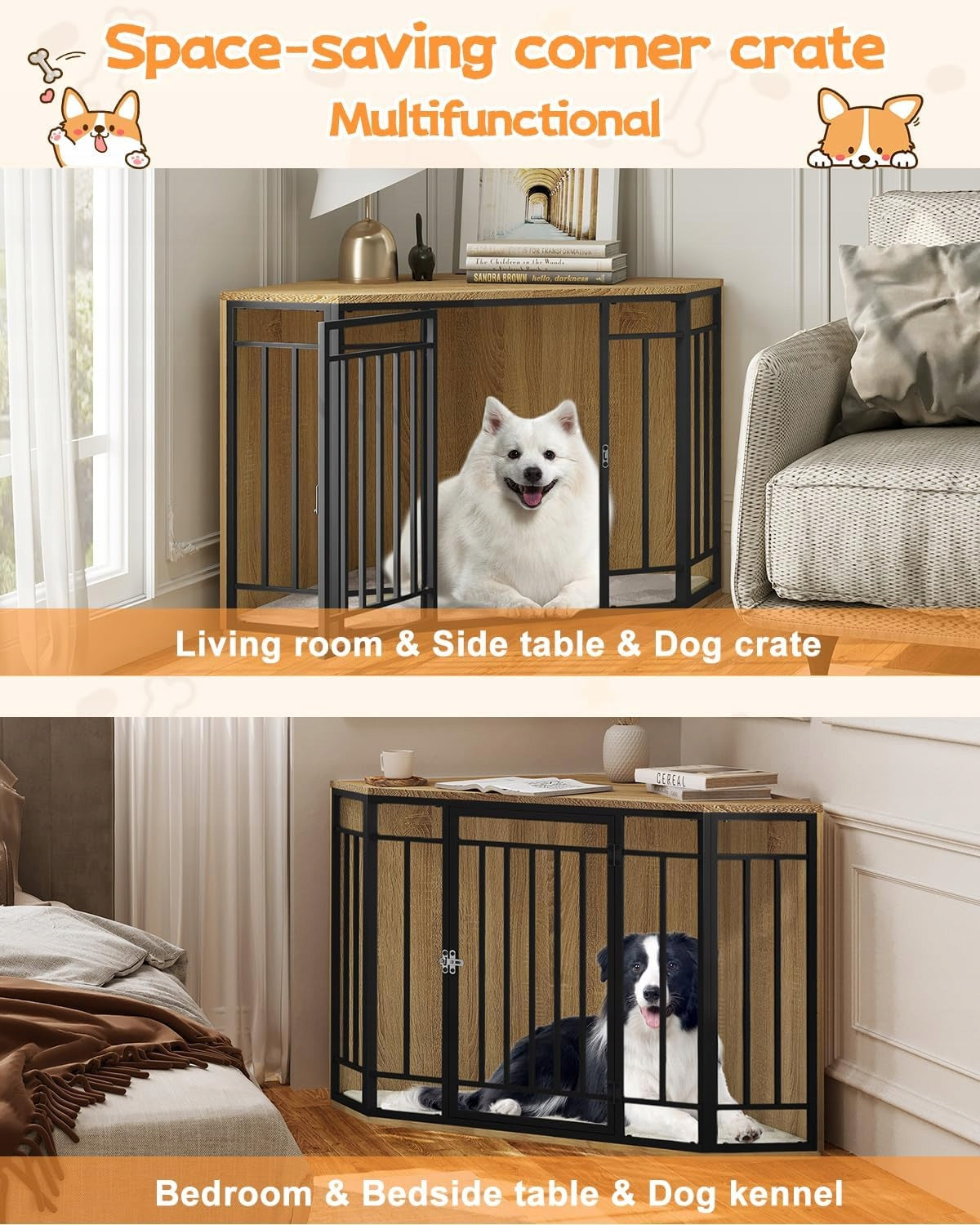 EUGAD CORNER DOG PLAYPEN HOME CAGE CABINET BOOKCASE 111 X 67 X 60 CM Length 111 cm