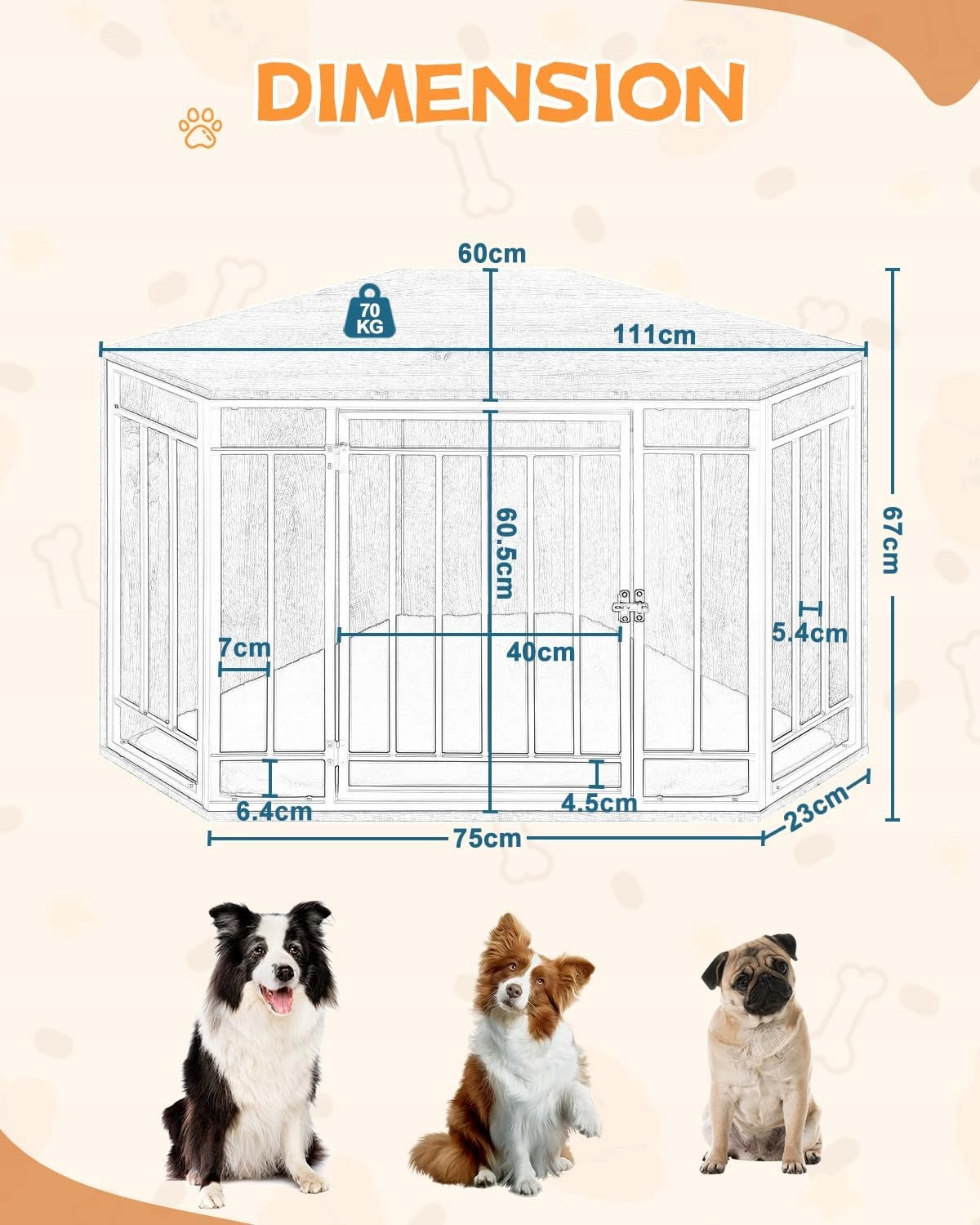 EUGAD CORNER DOG PLAYPEN HOME CAGE CABINET BOOKCASE 111 X 67 X 60 CM Manufacturer code 0344GL