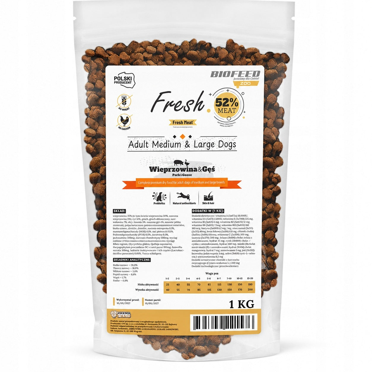 EUPHORIA FRESH MEAT Adult Pork and Goose Dry Dog Food M/L 1 kg