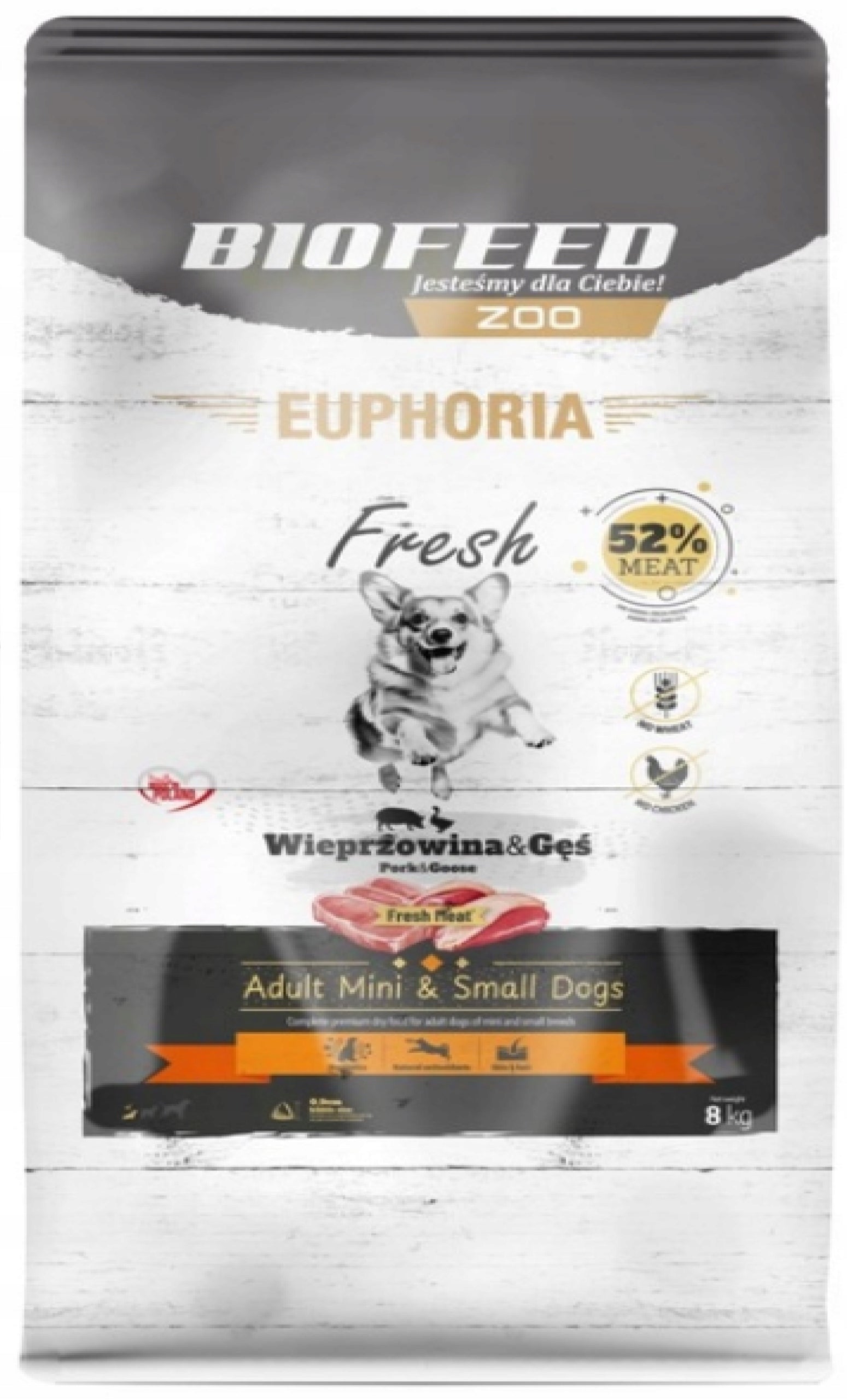 EUPHORIA FRESH MEAT Dog Food Mini Small PORK with GOOSE XS/S 8kg