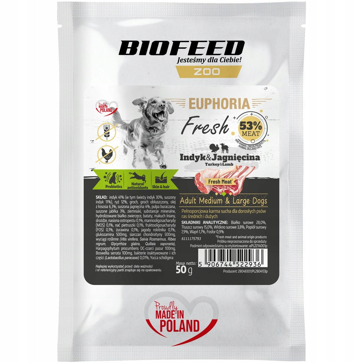 EUPHORIA FRESH MEAT Sample Dog Food TURKEY LAMB M/L 50g