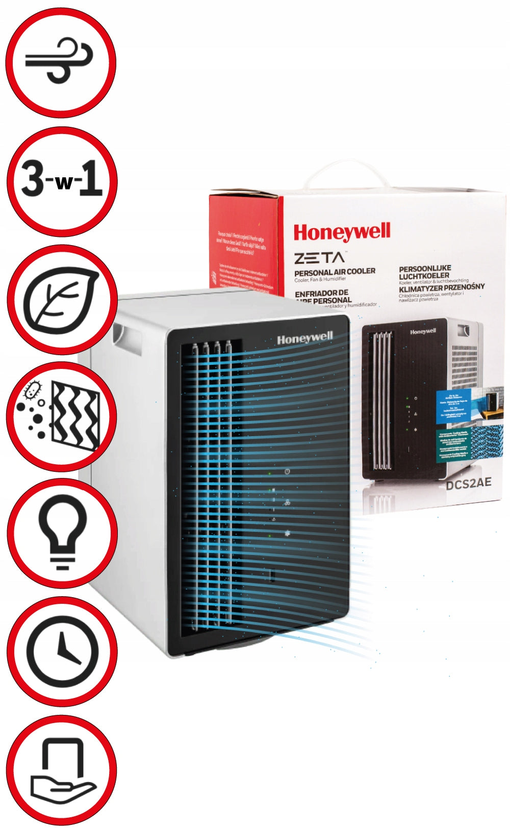 EVAPORATIVE AIR CONDITIONER DESK FAN HUMIDIFIER 3IN1 HONEYWELL ZETA Model DCS2AE