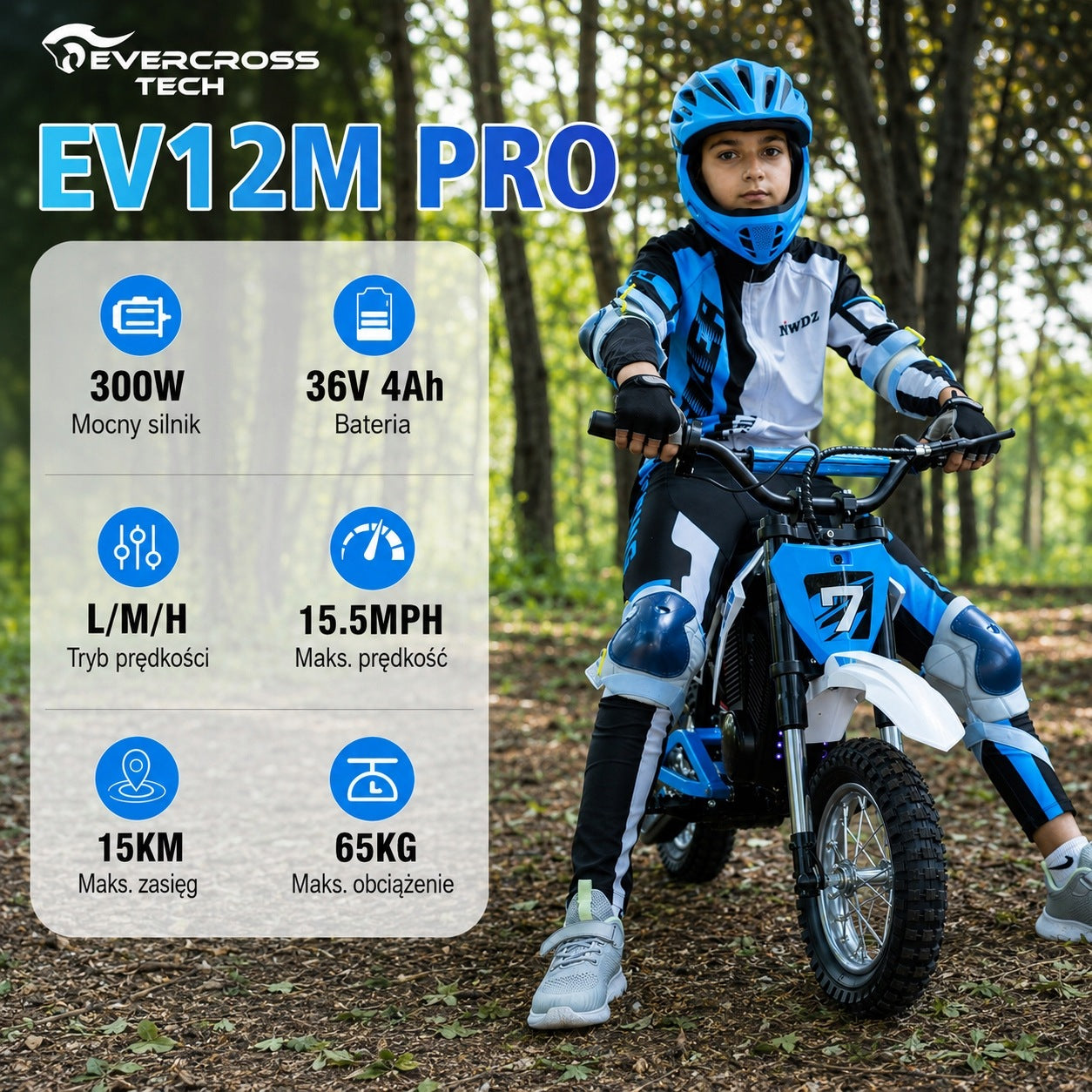 EVERCROSS Children's electric motorcycle Bluetooth LED 300W 25km/h 3 modes Manufacturer code 8711551936602