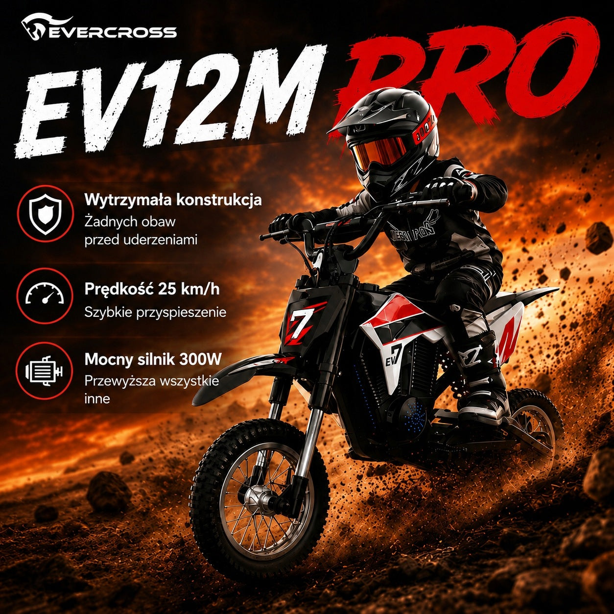EVERCROSS Children's electric motorcycle Bluetooth LED 300W 25km/h 3 modes Packaging status original
