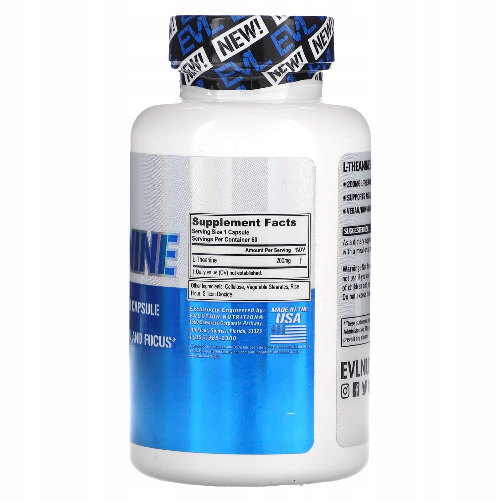 EVLution Nutrition, L-theanine, 200 mg, 60 vegetable capsules Expiration date at least 3 months from the date of purchase