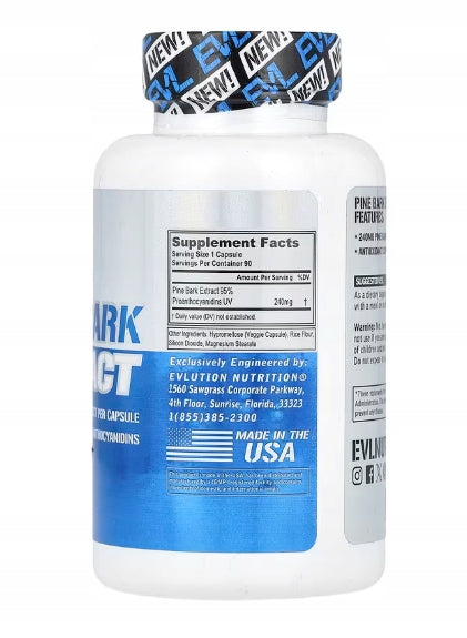 EVLution Nutrition USA Pine Bark Extract 240 mg 90 vege capsules Packaging status original
