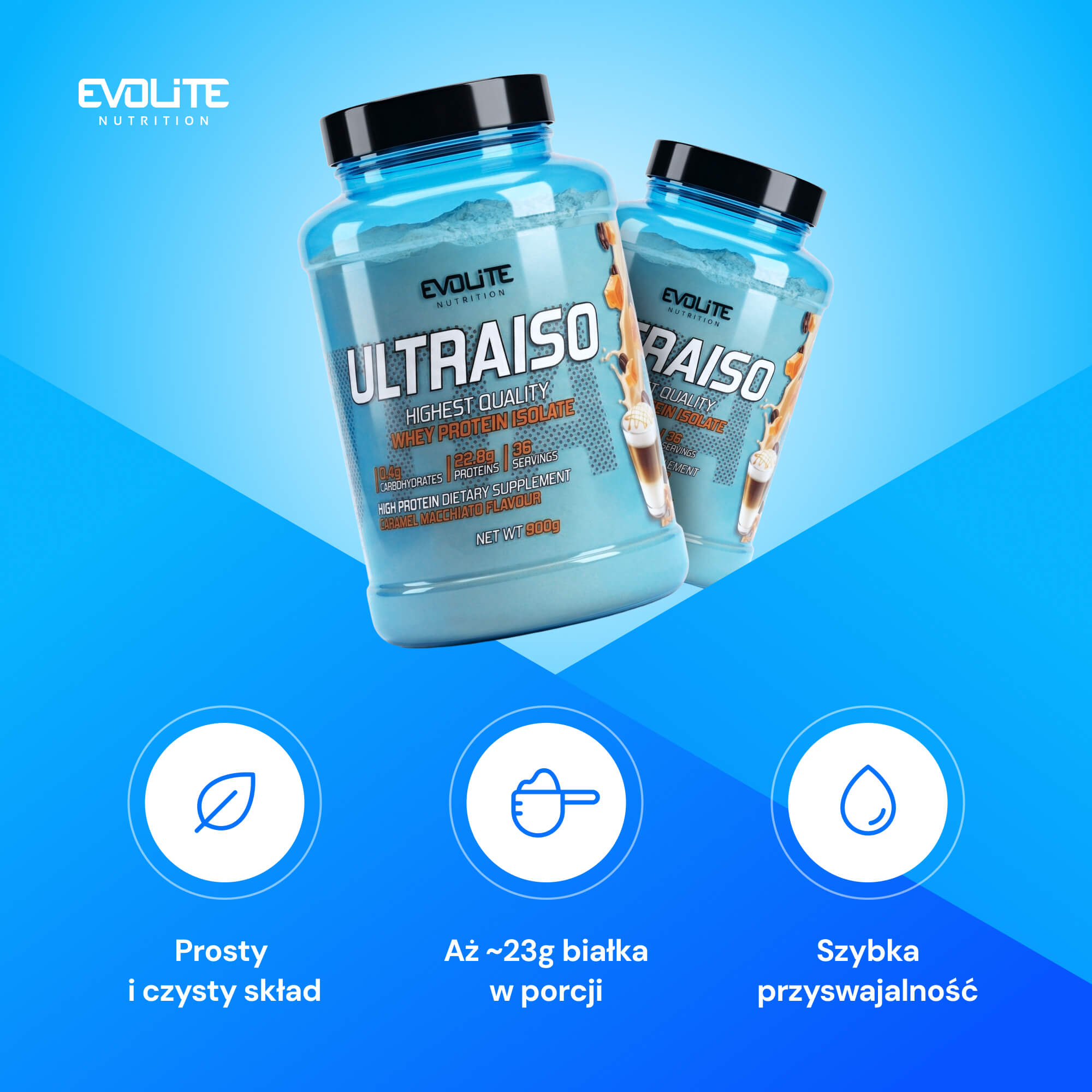 EVOLITE ULTRAISO 900 ISOLATE WITHOUT ADDITIVES WPI WHEY ISOLATE WPI90 CARAMEL Expiration date at least 1 year from the date of purchase