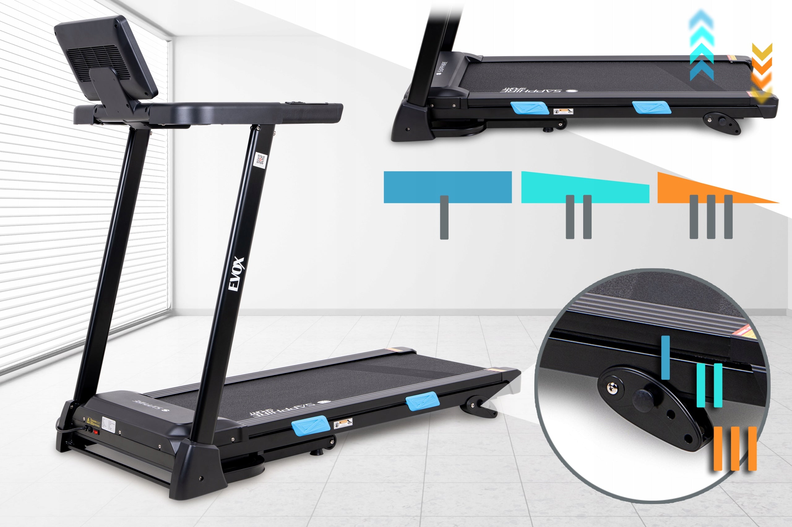 EVOX Electric TREADMILL Folding TRAINING 12km/h SHOCK ABSORPTION HOME APP Kind electric