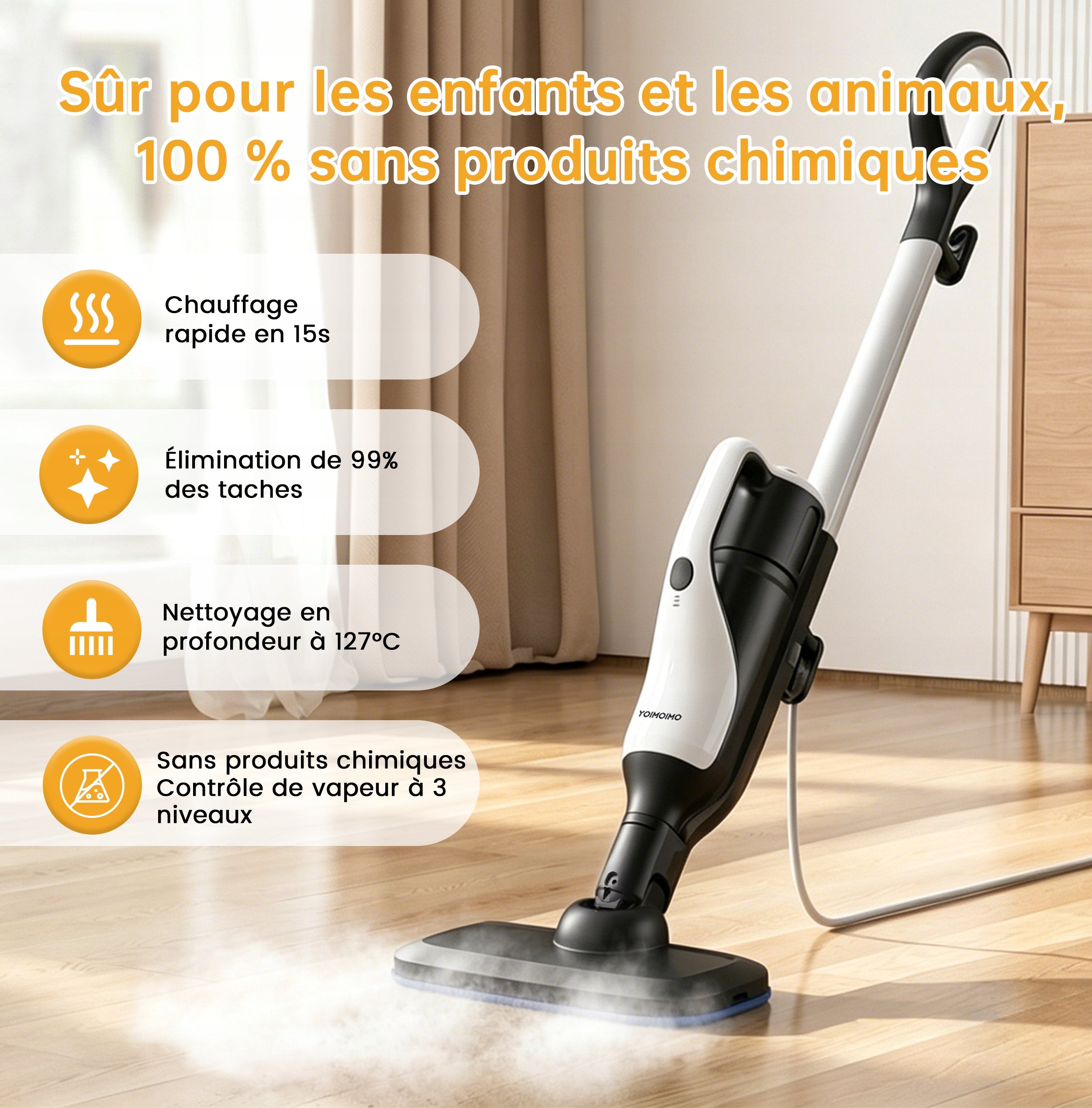 EX-101 Steam Mop & Handheld | 1500W 3 Levels 380ml 5m Cord 8 Tools Packaging status original