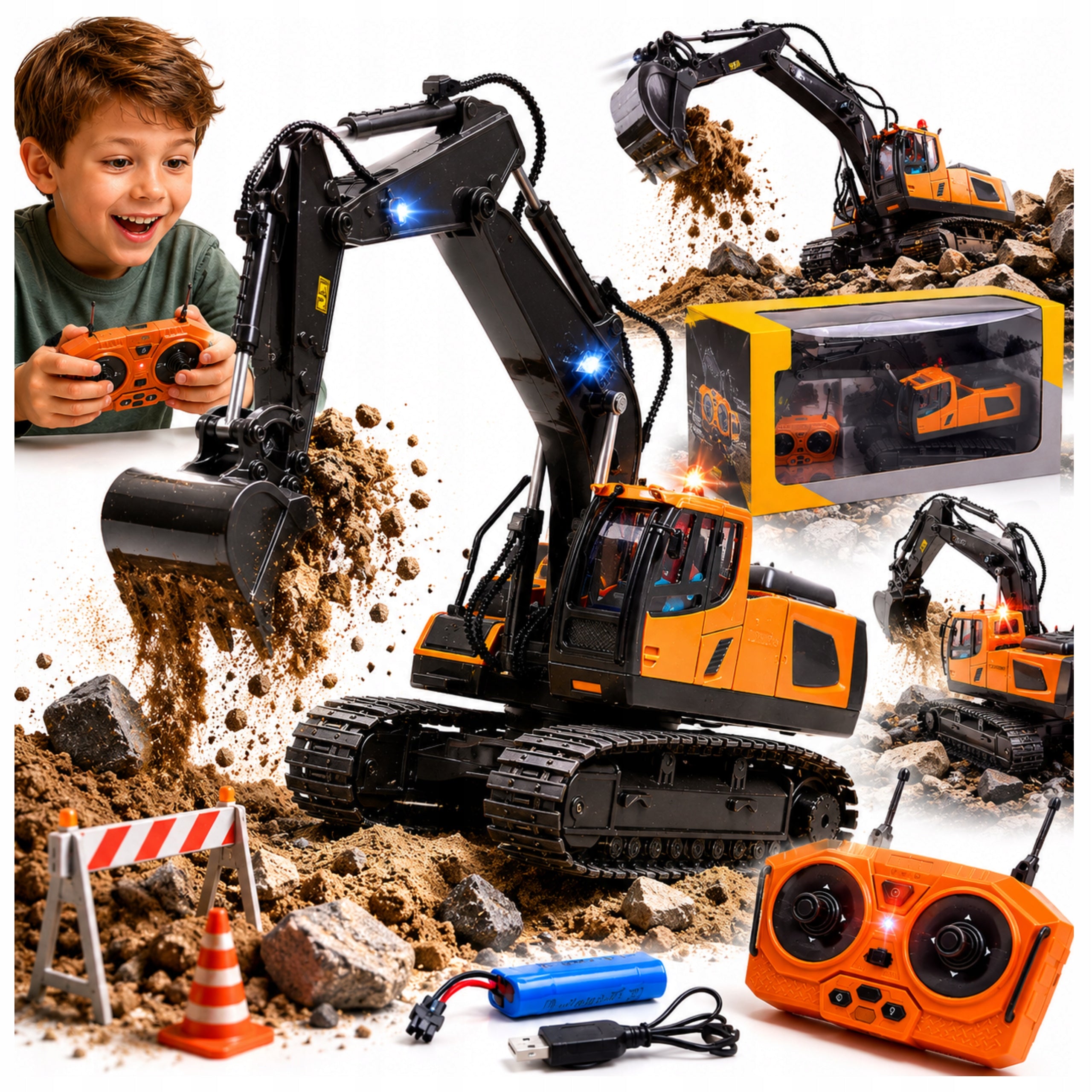 EXCAVATOR ON TRACKS REMOTE CONTROLLED ON REMOTE CONTROL SPYCH CAR BATTERY
