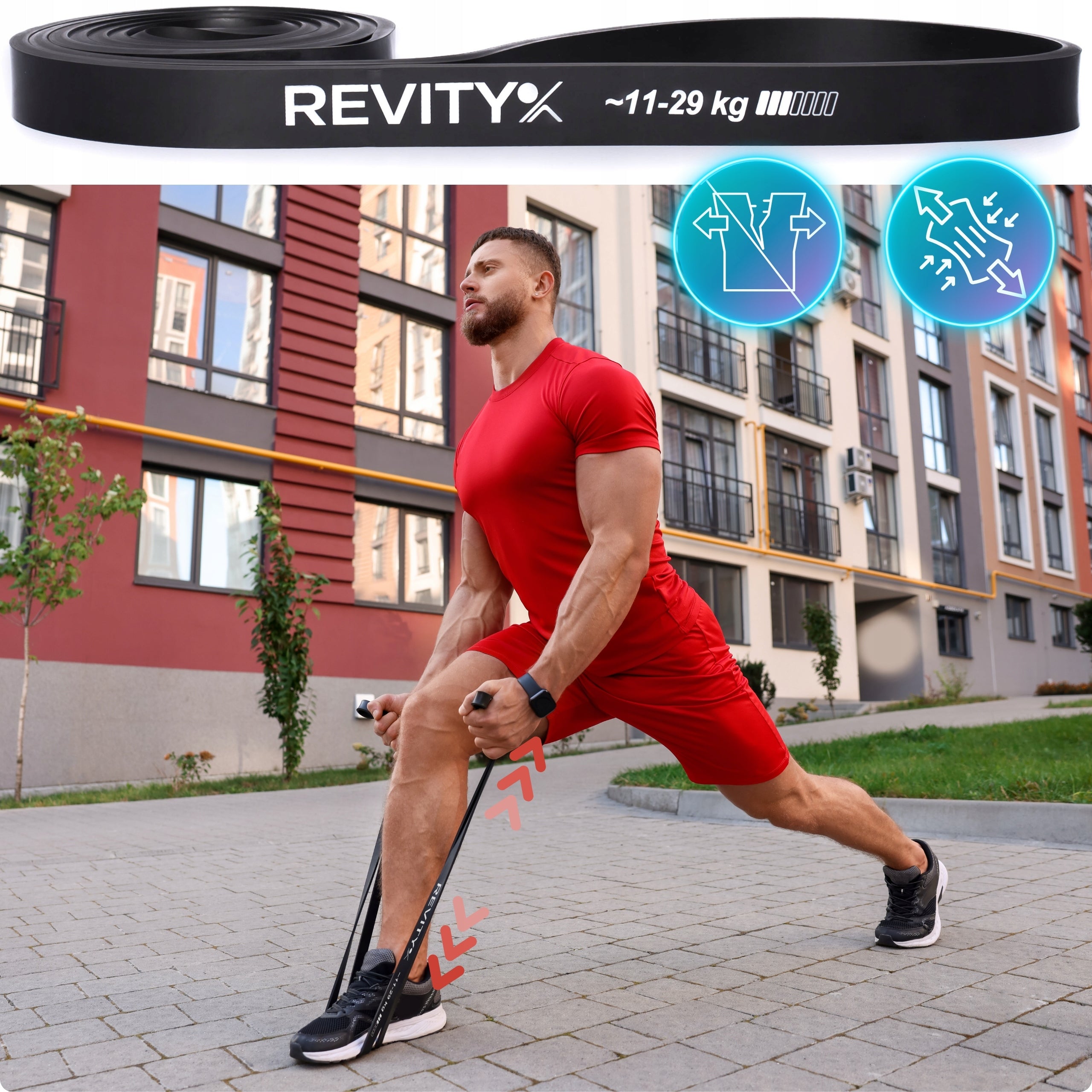 EXERCISE RESISTANCE TAPE PULL-UP RUBBER PREMIUM A+ RESISTANCE 11-29 kg Model Power Bands Taśma Czarna 11-29 kg