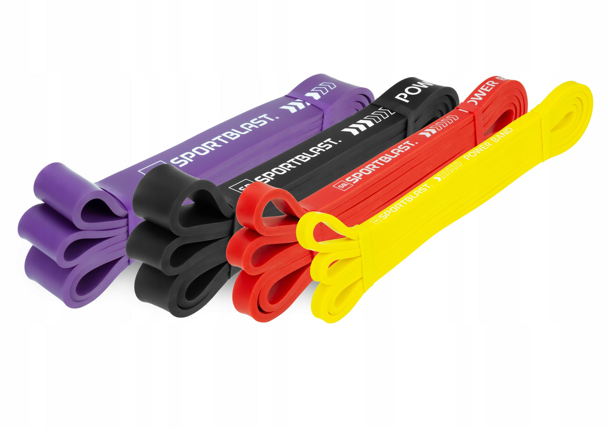 EXERCISE RUBBER POWER BAND SET OF 4 PIECES RESISTANCE TRAINING BAG HANDLE Brand SPORT BLAST