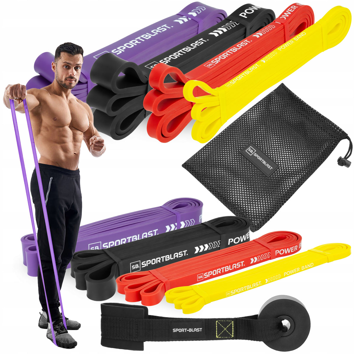 EXERCISE RUBBER POWER BAND SET OF 4 PIECES RESISTANCE TRAINING BAG HANDLE