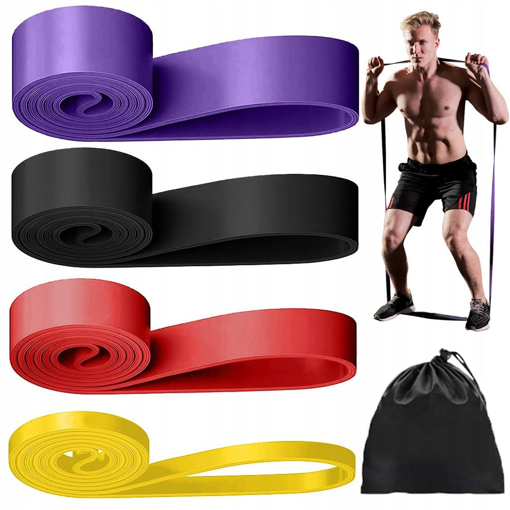 EXERCISE RUBBER RESISTANCE BANDS POWER BANDS LATEX SET OF 4PCS STRONG LONG Manufacturer code DŁUGIE GUMY OPOROWE FITNESS SIŁOWNIA 4SZT