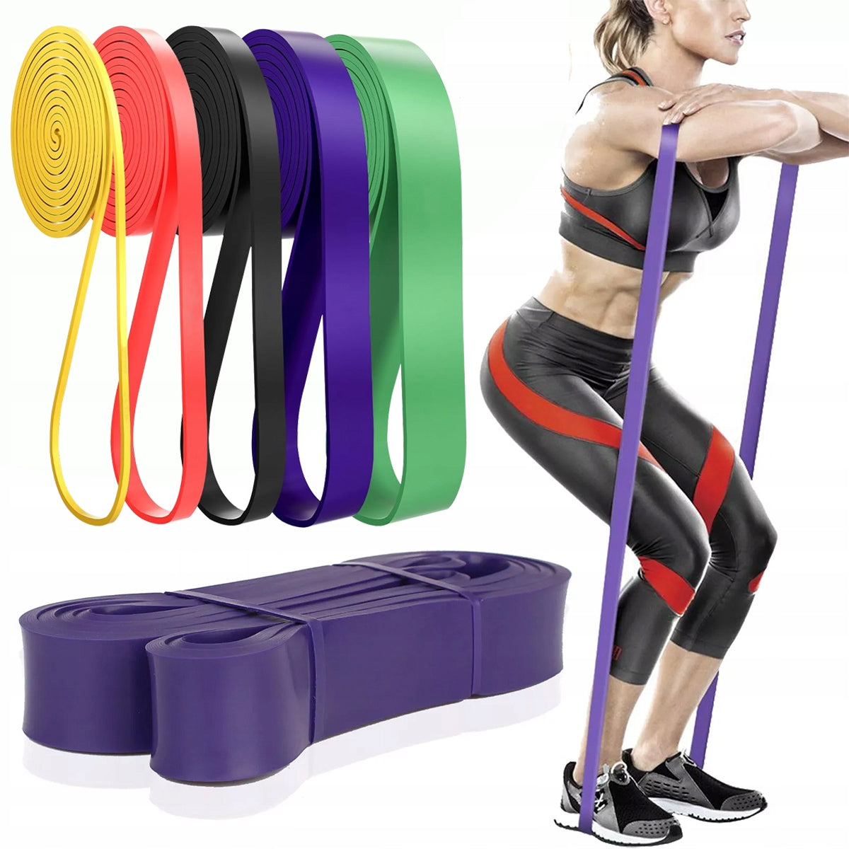 EXERCISE RUBBER RESISTANCE FITNESS BANDS SET RUBBER POWER BAND 5PCS