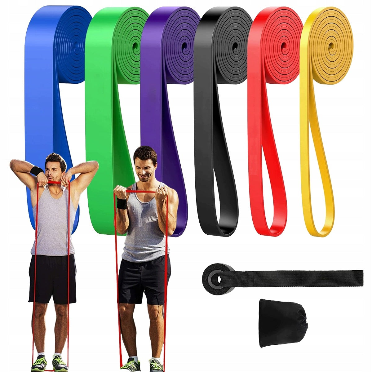 EXERCISE RUBBER RESISTANCE FITNESS BANDS SET RUBBER POWER BAND 6 PCS