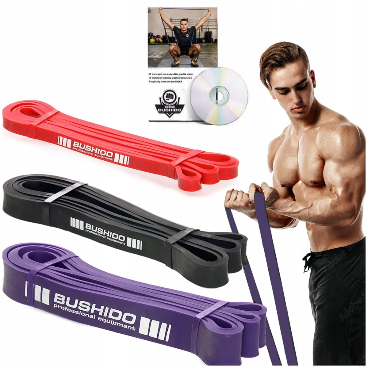 EXERCISE RUBBER SET OF 3 RESISTANCE POWER BAND TRAINING RUBBERS DBX BUSHIDO