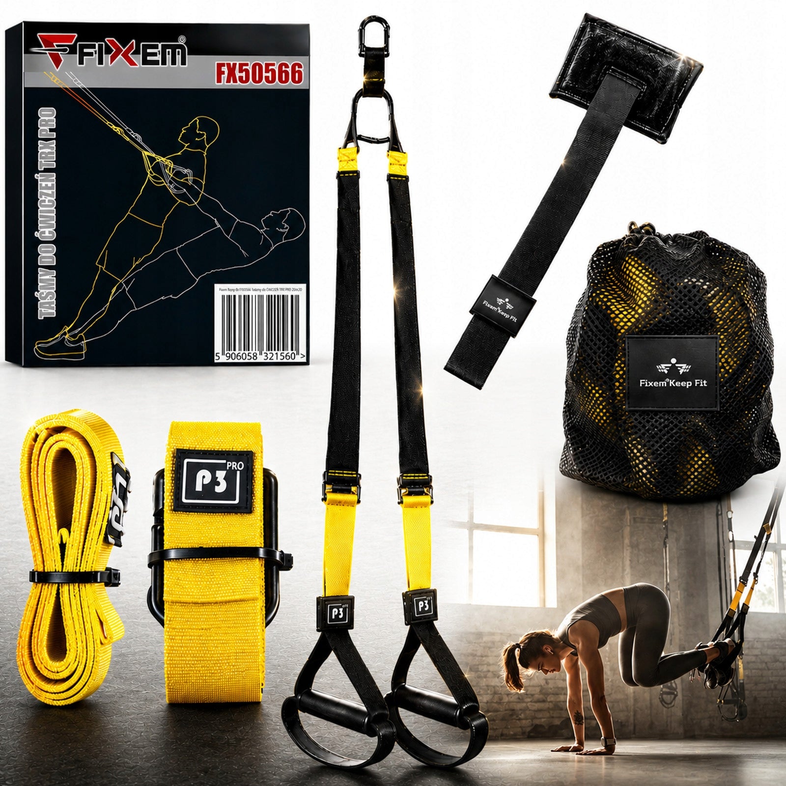 EXERCISE TAPES TRX CROSSFIT FITNESS TRAINING BELTS SET WITH ACCESSORIES