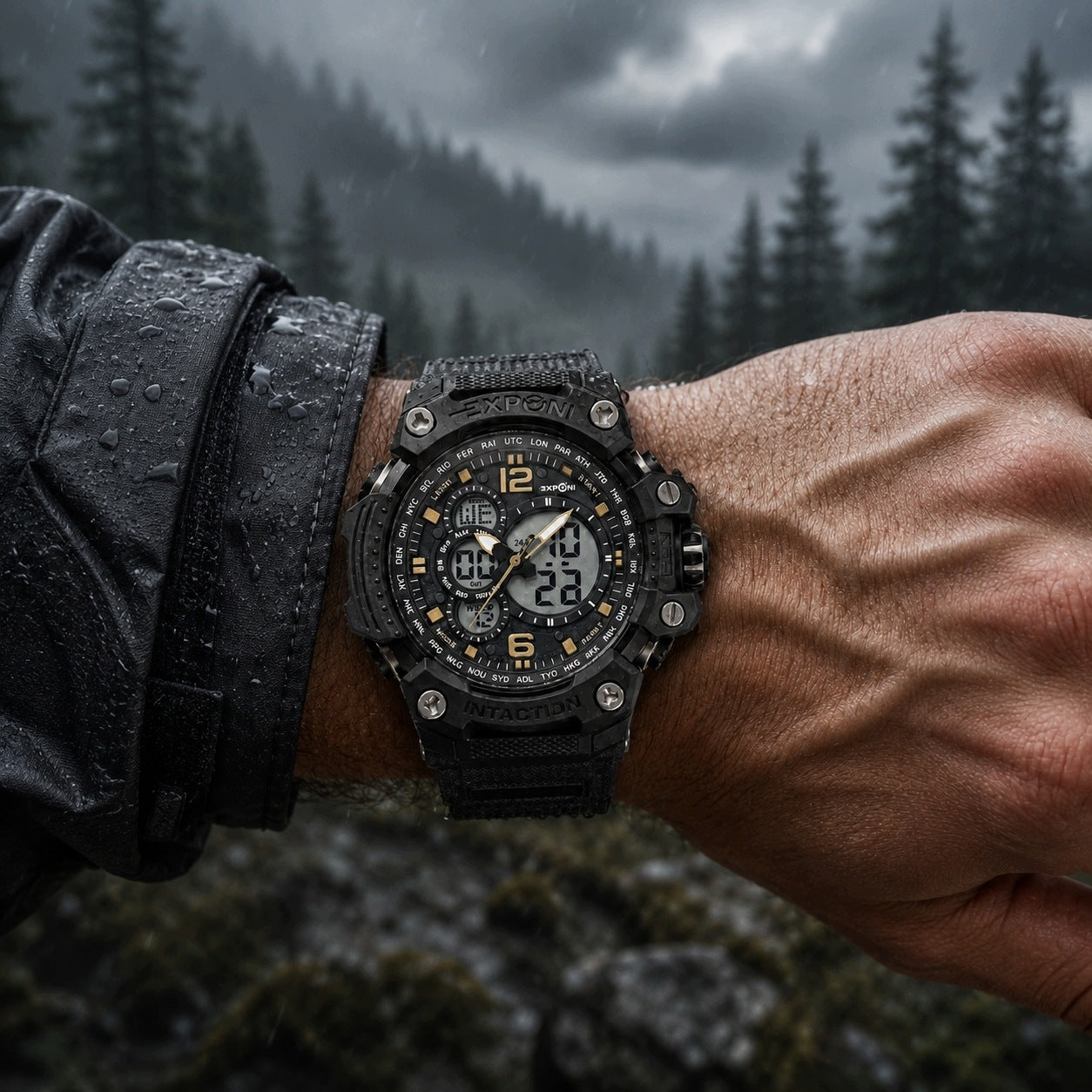EXPONI Tactical Watch Great Huge Black Durable Waterproof Packaging status original