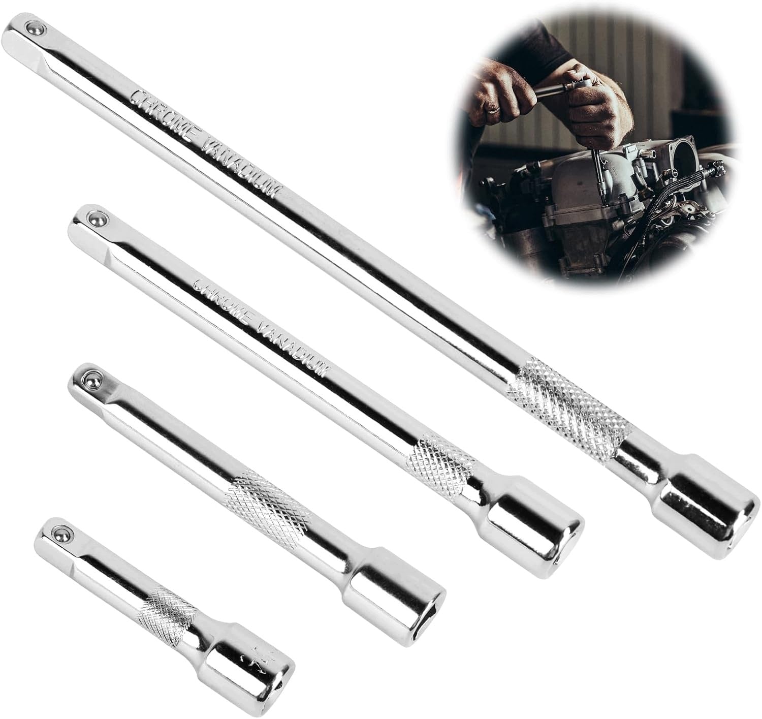 EXTENSION CABLE 1/4" SOCKET WRENCH SET 4-CZ 50-150MM CHROME