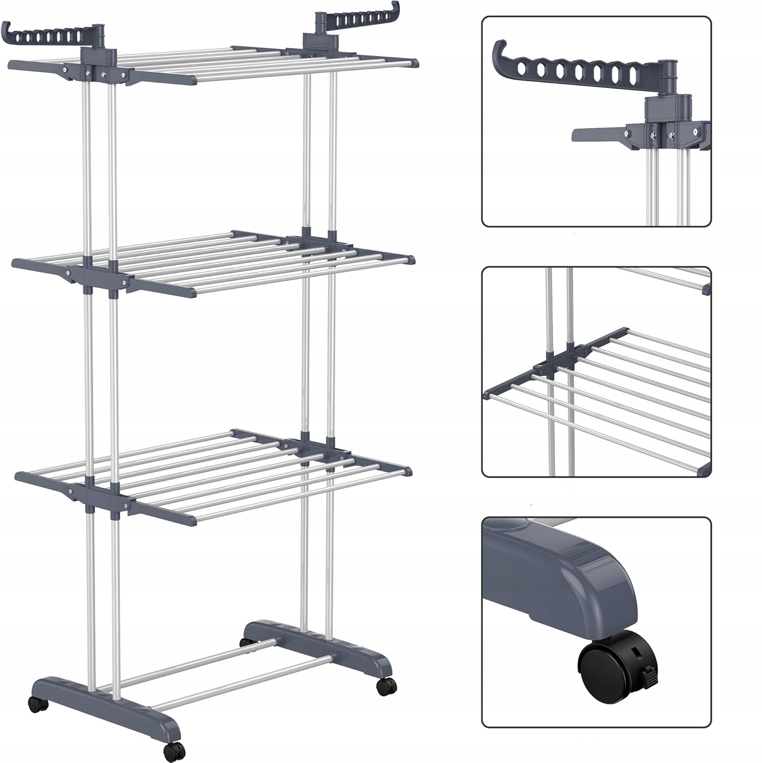 EXTRA LARGE, FOLDABLE, 4-LEVEL CLOTHES DRYER WITH WHEELS, FOR BALCONY Product weight with unit packaging 3.01 kg
