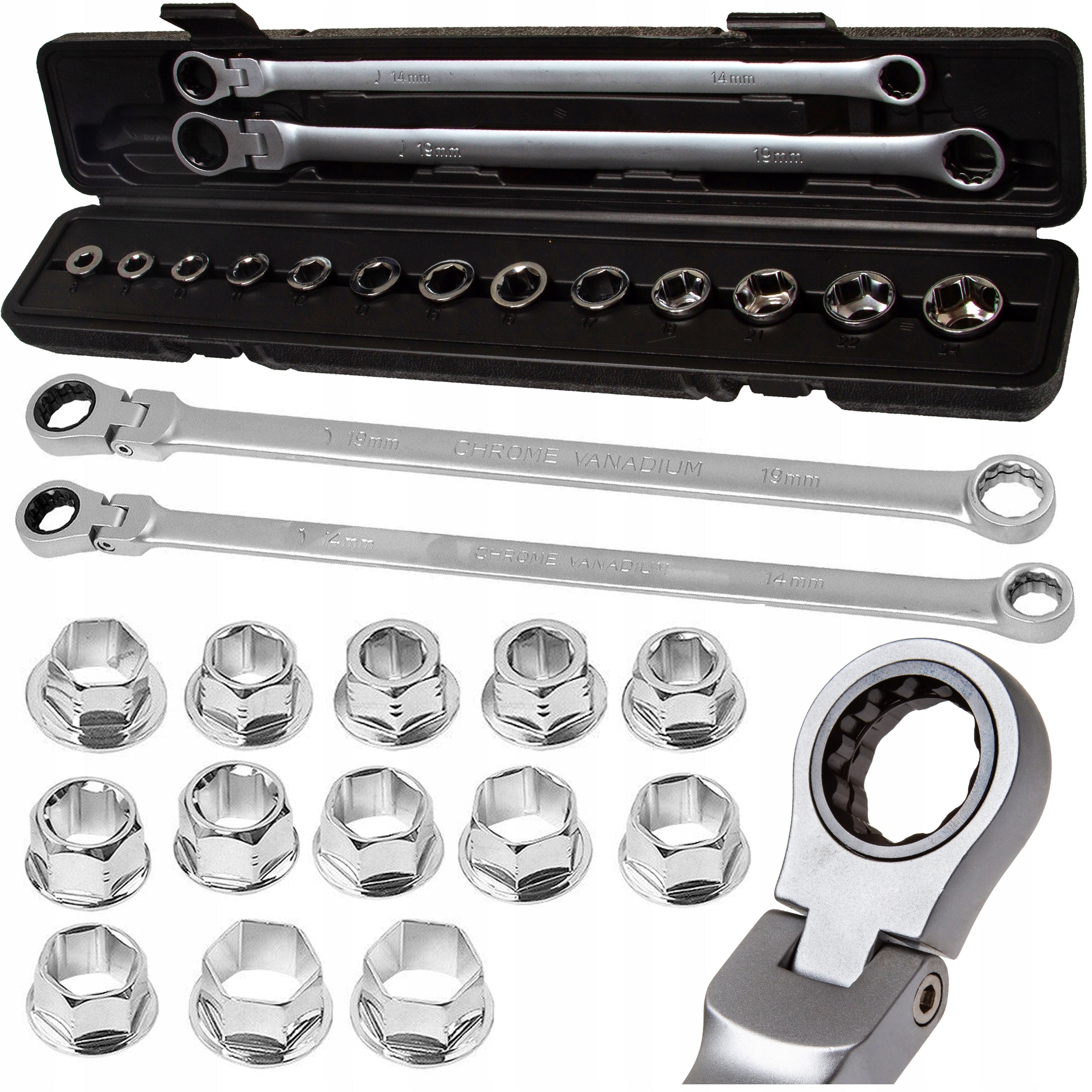 EYE WRENCHES LONG RATCHET BROKEN ON JOINT 8-24MM KNOB
